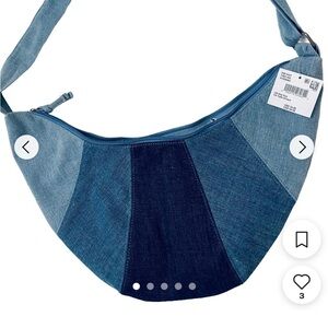Denim Crescent Patchwork Shoulder Bag